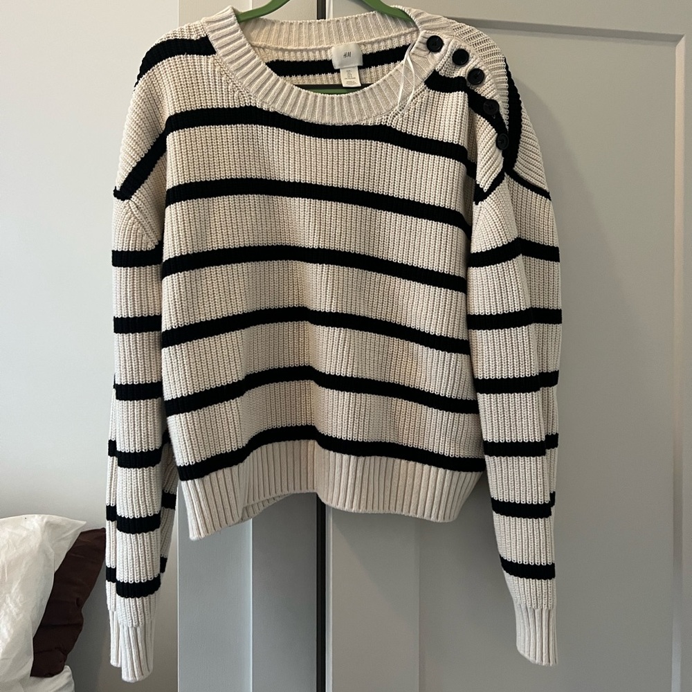 H&M high quality black and white striped sweater with buttons